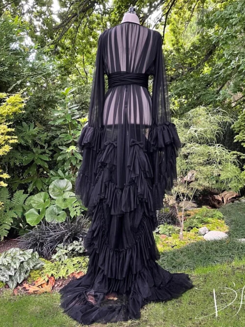 Catherine D'Lish Black "Daphne" Sheer Dressing Gown - Picture 7 of 8